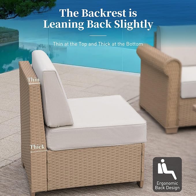 SUNSHINE VALLEY Patio Furniture Set, Wicker Outdoor Furniture Sectional Sofa with Fire Pit Table, 5 Seats Modular Conversation Set with 5.5" Thick Waterproof Cushion for Garden Deck Backyard, Beige