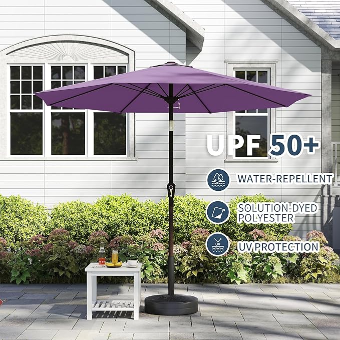 PatioKingdom 11FT Patio Umbrella,Outdoor Umbrella with Push Button Tilt and Crank,Market Table Umbrella with 8 Sturdy Fiberglass Ribs UV Protection (Taro Purple, 11FT)