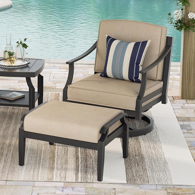 PEAK HOME FURNISHINGS Tamarin Outdoor Swivel Club Lounge Chair in Bronze Aluminum with Ottoman