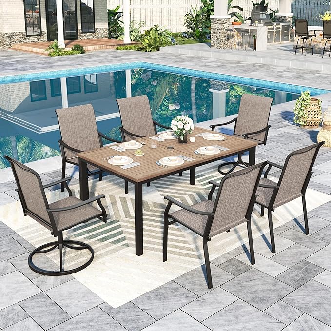 Sophia & William Patio Dining Set 7 Pieces, 4 x Patio Dining Chairs and 2 x Swivel Dining Chairs, 64" Metal Dining Table and Chairs for Lawn, Garden
