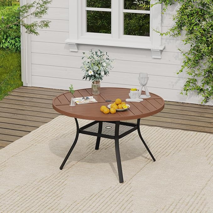 VICLLAX 5 Pieces Patio Dining Set, Patio Furniture Set of 4 Patio Swivel Dining Chairs and 40.6" Patio Spliced Round Tabletop with Storage Shelf, Dark Charcoal Chairs & Walnut Tabletop