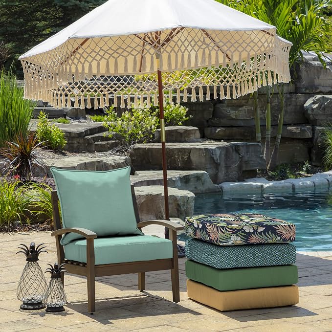 Arden Deep Seat Outdoor Chair Cushion Set (2-Pack), 24 in x 24 in, Weather-Proof, Rain-Proof, Fade Resistant Patio Cushion Set for Chair, Sofa, and Couch Aqua Leala | Outdoor Sofa, Couch, Conversation Set, Weather-Proof, Rain-Proof, Fade Resistant for ...