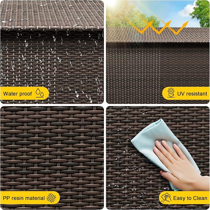 185 Gallon Outdoor Storage Box with Wheels - Large Wicker Rattan Deck Box for Patio Cushions, Garden Tools, Pool Floats & Pillows, All-Weather Patio Furniture Storage, Brown
