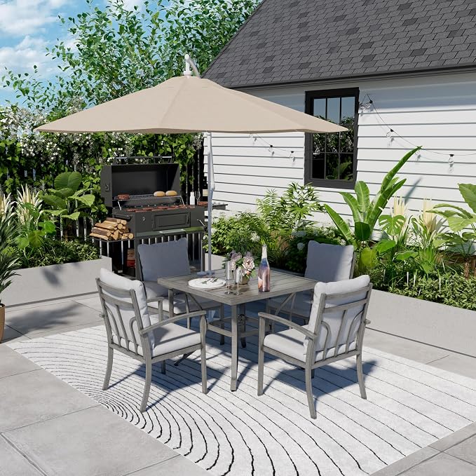 HAPPATIO 5-Piece Patio Outdoor Dining Set - All Aluminum Outdoor Patio Table and Chairs Set for 4 Includes 1 Square Dining Table and 4 Dining Chairs, Patio Outdoor Dining Set for Lawn or Garden