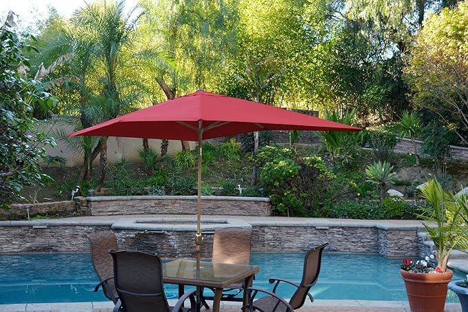 Jeco Aluminum Patio Market Umbrella Tilt with Crank, Fabric & Bronze Pole, Burgundy, 6.5' x 10'