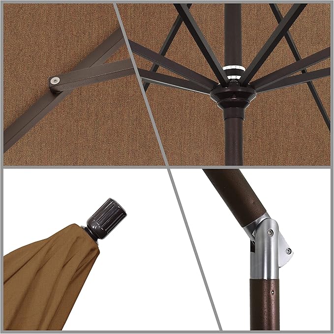 California Umbrella 9' Round Aluminum Market Umbrella, Crank Lift, Collar Tilt, Bronze Pole, Sunbrella Spectrum Cilantro