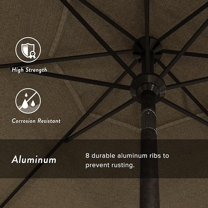 California Umbrella 9' Round Aluminum Market Umbrella, Crank Lift, Collar Tilt, Bronze Pole, Sunbrella Spectrum Cilantro