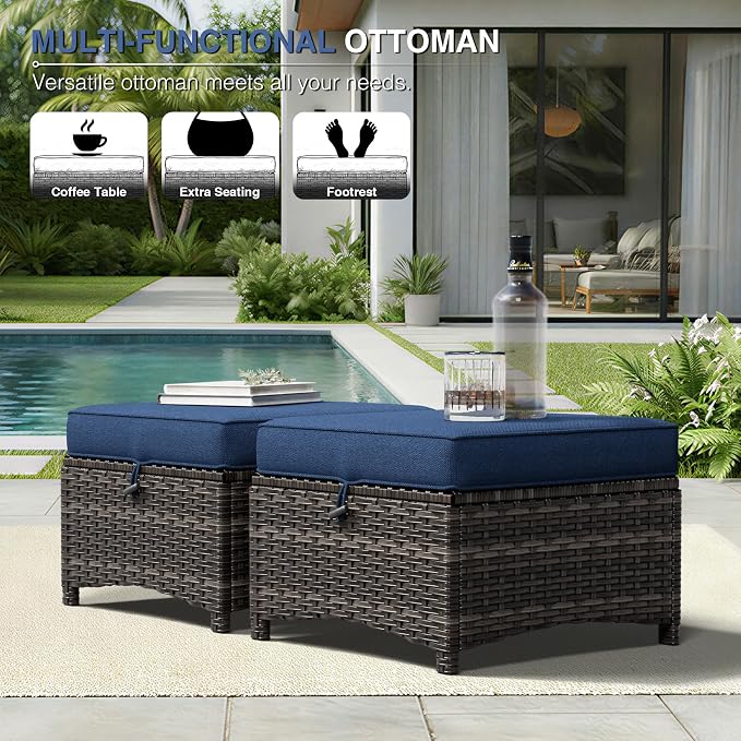 Joyside 8 Piece Wicker Patio Furniture Set, Rattan Patio Chairs with High Back, Deep Seating, Wide Armrest, Thickened Cushions, Outdoor Furniture for Deck, Porch Use