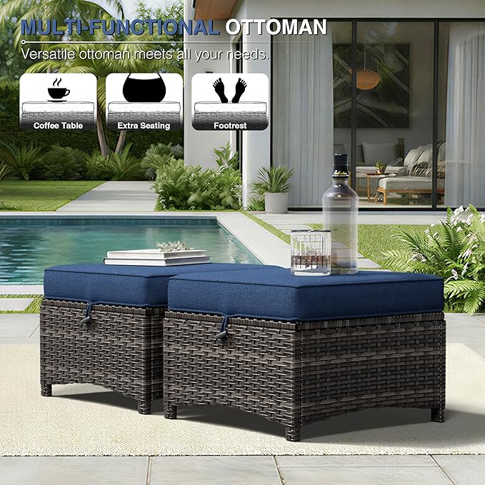 Joyside 5 Piece Wicker Patio Furniture Set, Rattan Patio Chairs with High Back, Deep Seating, Wide Armrest, Thickened Cushions, Outdoor Furniture for Deck, Porch Use
