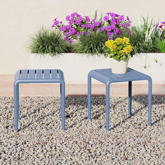 WestinTrends Playa Plastic Modern Outdoor Patio Accent Side Tables (Set of 2), French Blue