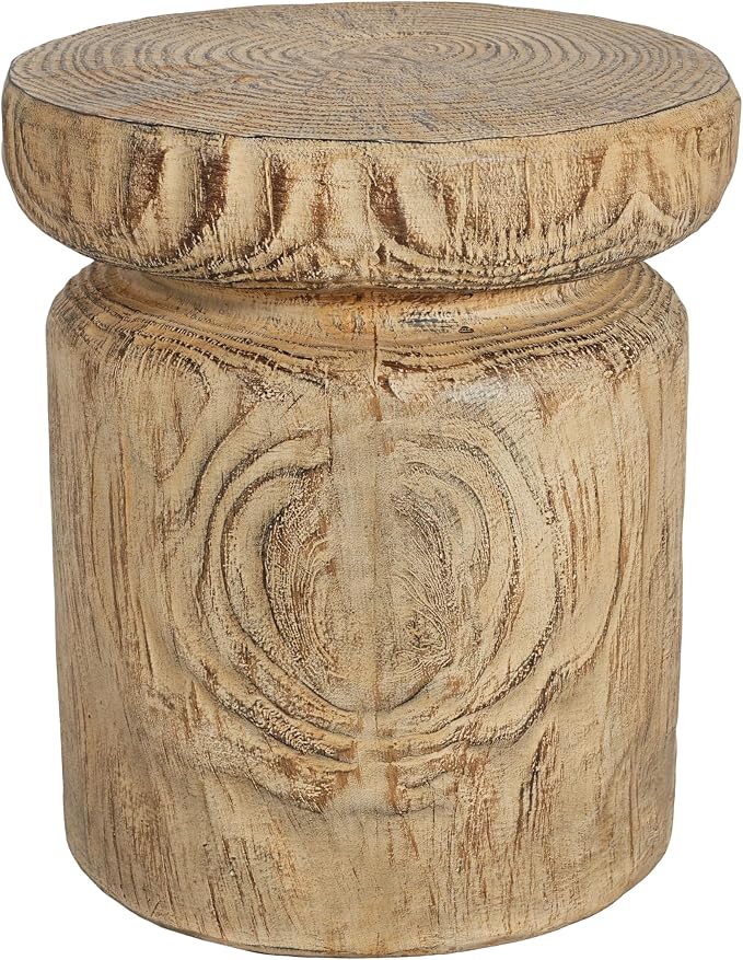Realistic Tree Stump Side Table, Lightweight Concrete End Table for Indoor & Outdoor, Rustic Wood-Look Stool, Multi-Purpose Plant Stand, Weather-Resistant Table, No Assembly Required, Natural Wood