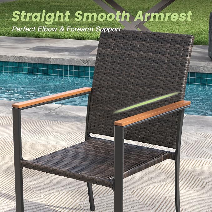Patio Dining Set for 2, 18.5" Round Metal Patio Side Table and Stackable Wicker Patio Chairs, Outdoor Furniture Set for Porch Garden, Walnut Chairs, Black Table