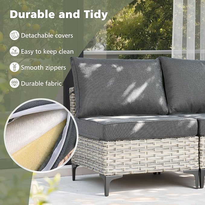 CAODOC Outdoor Sectional Patio Furniture Set,8 Pieces Wicker Conversation Sets L Shaped Couch,Out Door Sofa Outside Furniture with Swivel Chairs,Black