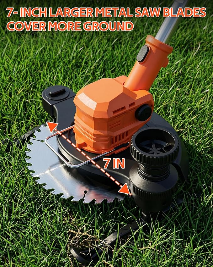 21V Electric Weed Wacker, 3 in 1 Lightweight Cordless Weed Eater, Grass Weed Trimmer/Edger/Lawn Mower/Brush Cutter with 2 x 2.0Ah Batteries and 3 Types Blade for Garden and Yard