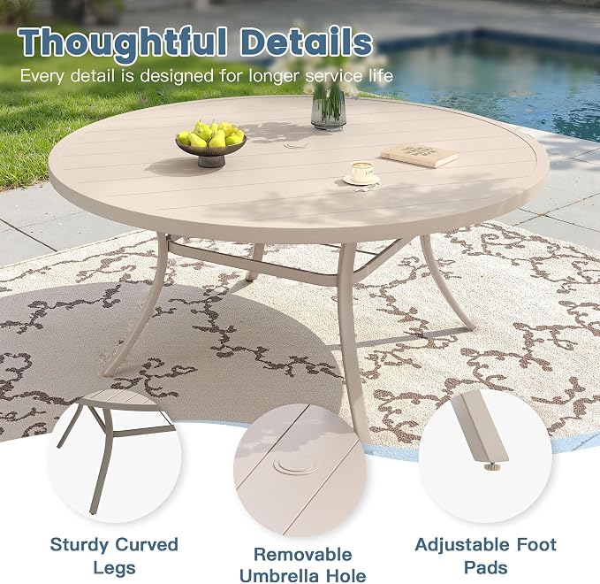 DIFY Patio Dining Set for 10, 11 Piece Outdoor Table and Chairs Set, 63" Round Metal Patio Dining Table and Textilene Stackable Patio Chairs, for Backyard Garden Poolside, Sandshell