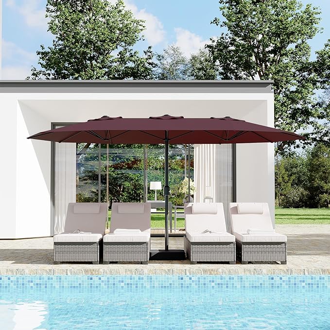 KYBOLT 15 Ft Large Patio Umbrella with Base Included, Outdoor Double-Sided Rectangle Umbrella with Crank Handle, Outdoor Umbrella for Backyard, Pool, Patio,