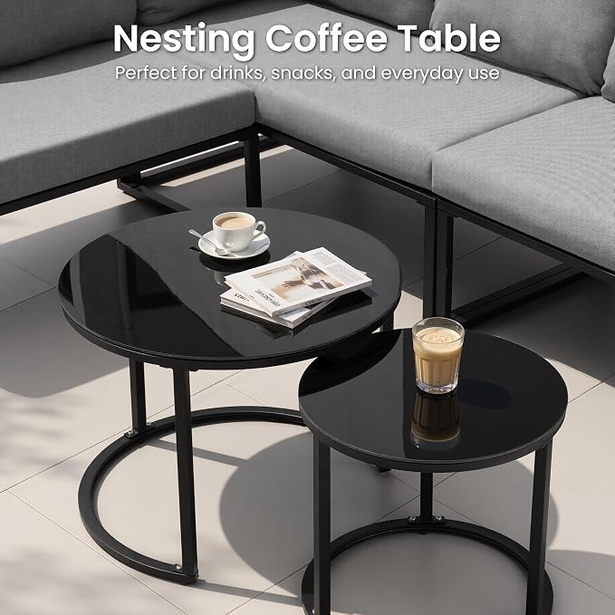 7-Piece L-Shaped Outdoor Sectional Sofa Set with Nesting Table | Hand-Woven PE Wicker, All-Weather Steel Frame, 4.3-Inch Thick Removable Cushions, Glass Coffee Table, Patio Conversation Set