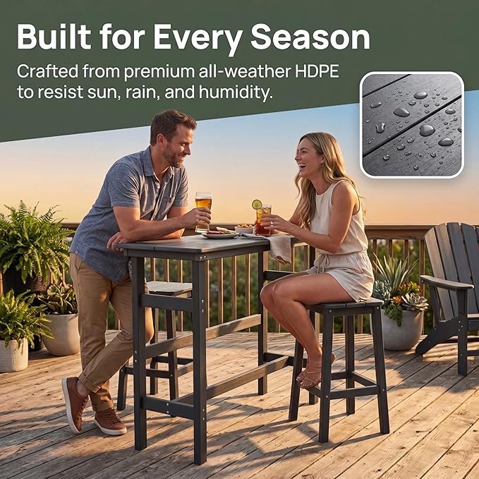 Outdoor Bar Table, HDPE Patio Pub Table, Weather-Resistant Tall Console Table for Backyard, Balcony & Garden, Durable All-Weather High Top Table, Easy Maintenance,Grey