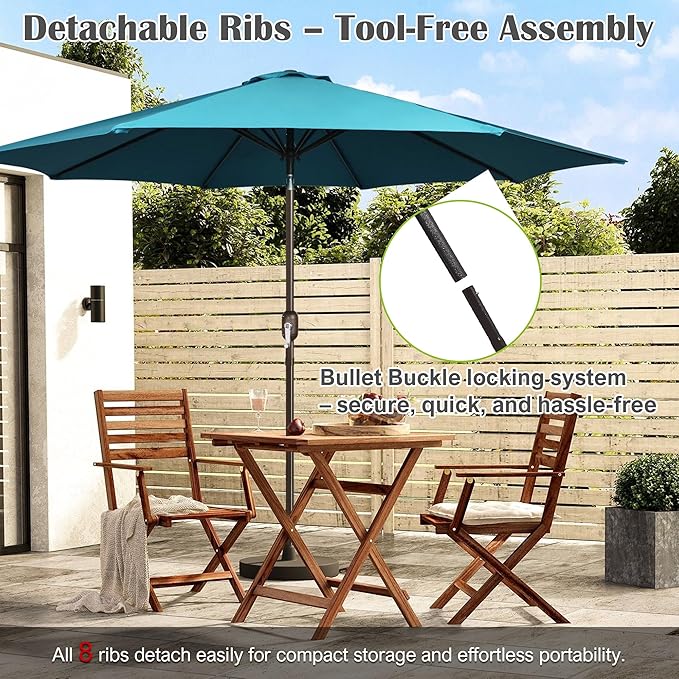 Blissun 10FT Outdoor Patio Umbrella, Outdoor Table Umbrella, Yard Umbrella, Market Umbrella with 8 Sturdy Ribs, Push Button Tilt and Crank