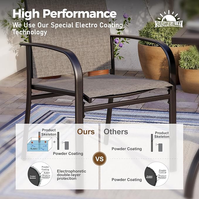 SUNSHINE VALLEY Patio Dining Set for 6, Rectangular Wood-Like Metal Table with Umbrella Hole and 6 Brown Chairs, Outdoor Table and Chairs for Lawn Garden Backyard and Deck
