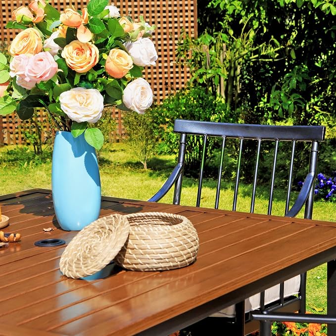 Sophia and William Patio Dining Set, 5 PCS | E-Coated and Steel, Square Table, Straight Legs Chairs, Umbrella Hole, Weather-Resistant
