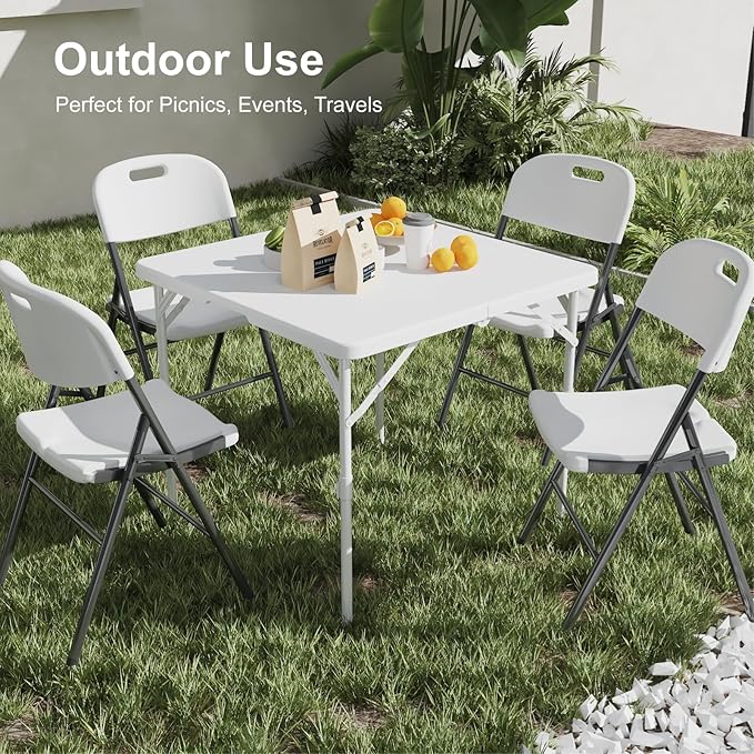 34" Folding Table, Portable Square Folding Card Table, Picnic Tables with Collapsible Legs & Carrying Handle (White, 1 Pack)