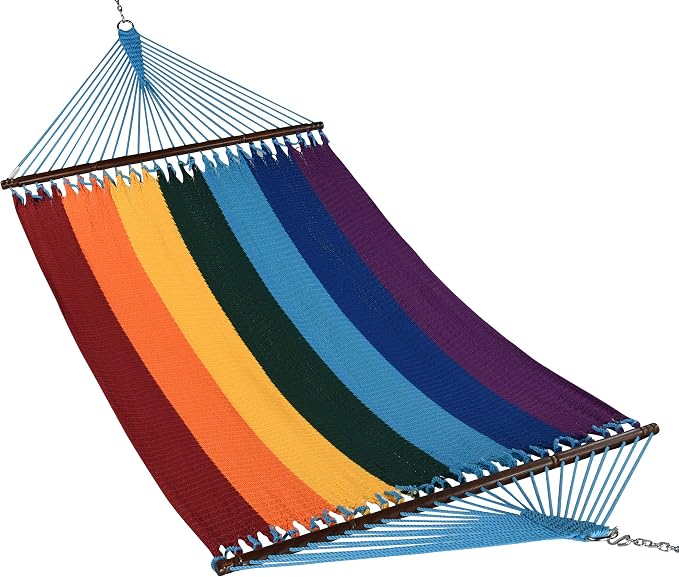 Jumbo Caribbean Hammock - 55 Inch - Soft-Spun Polyester - Rainbow