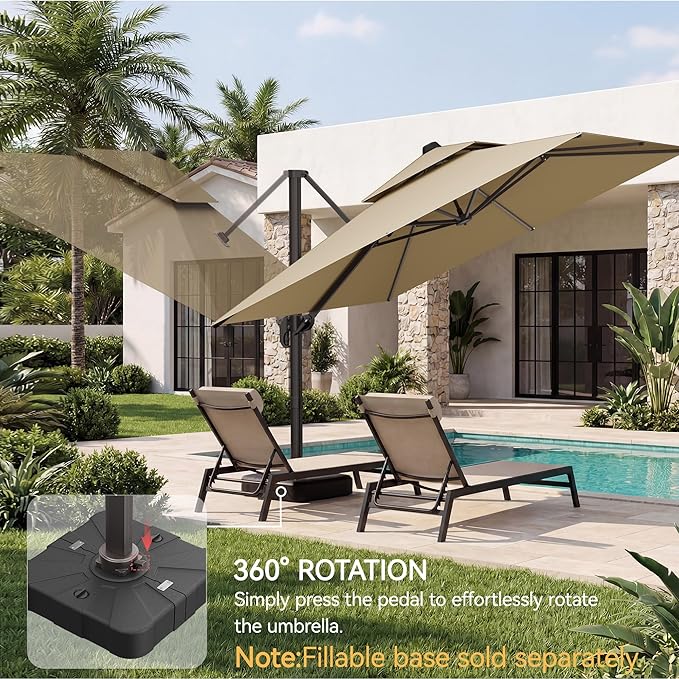 10x10 FT Patio Umbrella, Large Cantilever Double Top Heavy Duty Offset Umbrellas with 360° Rotation, Outdoor shade for Garden Deck Pool, Beige