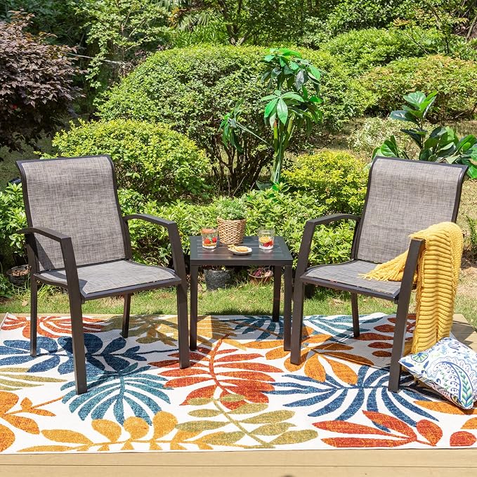 MFSTUDIO Metal Patio Side Table, Small Outdoor Square Coffee Tea Bistro End Table, Black