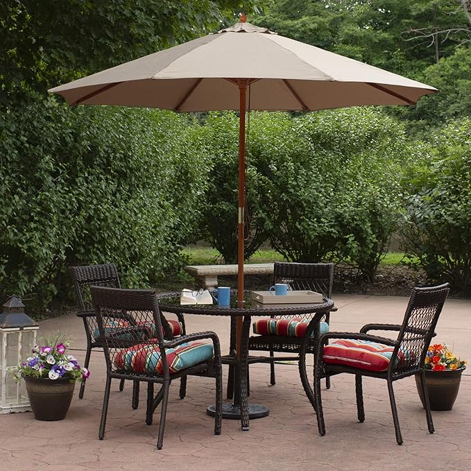 Northlight 9ft Outdoor Patio Market Umbrella with Wooden Pole, Tan