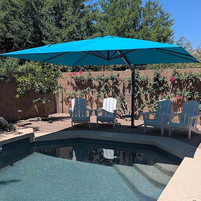 PURPLE LEAF 10' X 13' Rectangle Patio Umbrella with Wheeled Base Large Windproof Offset Hanging Cantilever Umbrella Outdoor Umbrella Outdoor Patio Turquiose Blue