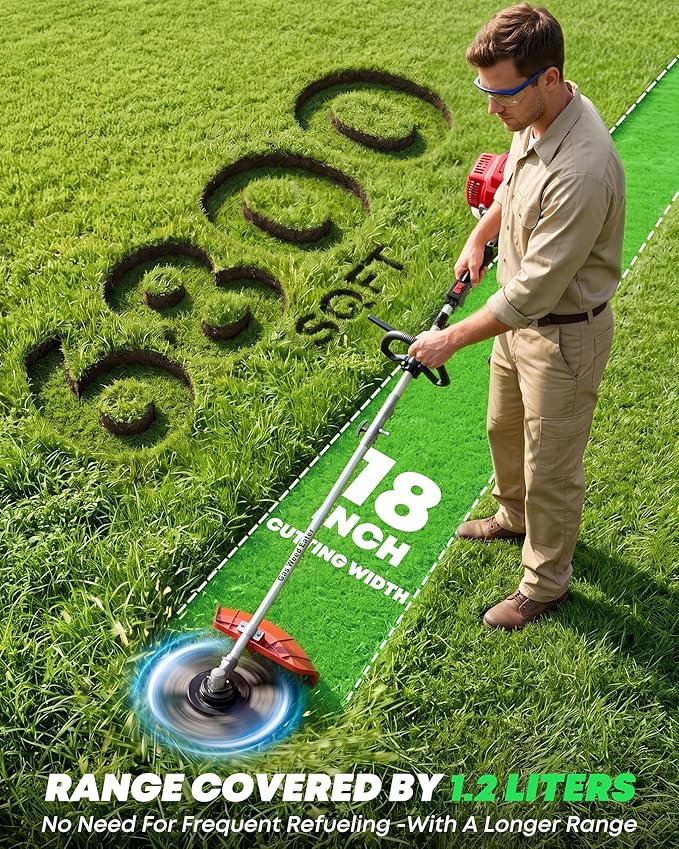 5-in-1 Gas Powered Weed Wacker - 52cc 2-Cycle String Trimmer, Brush Cutter, Pole Saw & Hedge Trimmer Multi-Tool with Extension Pole - Heavy Duty Gas Weed Eater for Professional Yard Care(G455)