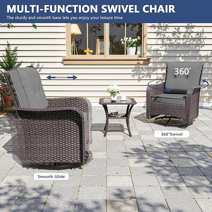 11 Pieces Outdoor Patio Furniture Set,Outdoor Sectional Furniture with 43" 55000 BTU Gas Propane Fire Pit Table,PE Rattan Wicker Patio Conversation Set,Swivel Rocking Chairs Set,Grey