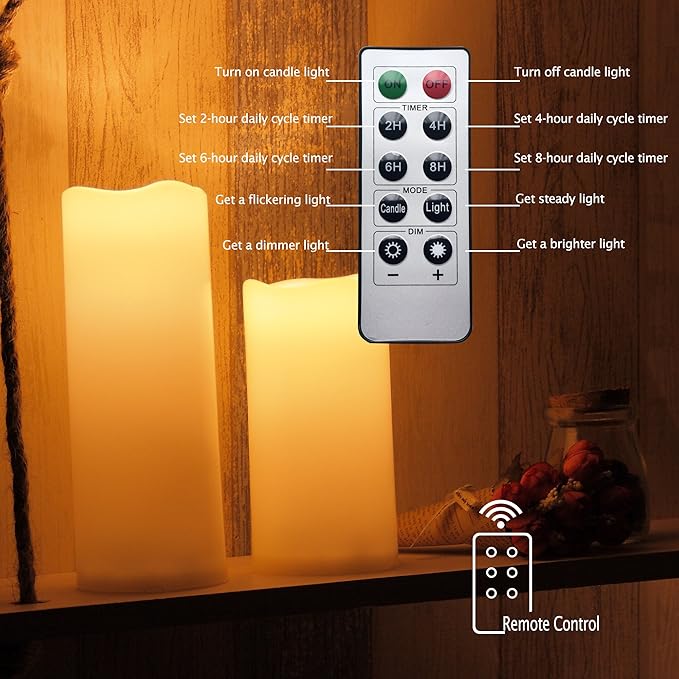Flameless Outdoor Waterproof LED Pillar Candle with Remote Timer Battery Operated Flickering Resin Candle Light for Halloween Christmas Wedding Party Centerpiece Decorations Supplies 3”x 7” 2-Pack