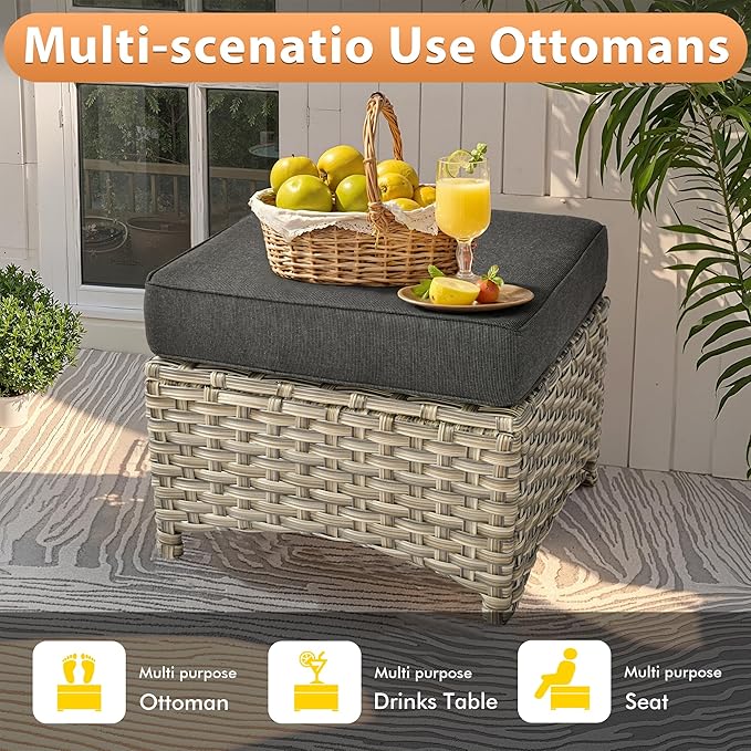 10 PCS Outdoor Patio Furniture Sets, Patio Conversation Sets Outside Rattan Soft Cushion Sofa with 4 Wicker Rocking Chairs & 54 in Fire Pit Table Fit Backyard Porch Garden Poolside Balcony,Black