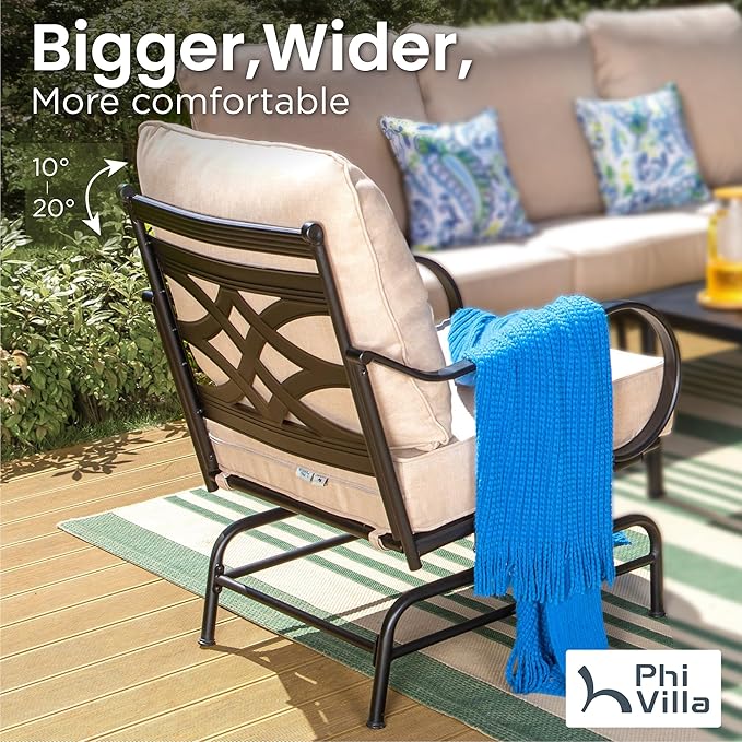 PHI VILLA Extra Large Metal Patio Furniture Sets, All-Weather Steel Frame Heavy Duty Patio Conversation Sets for Backyard, Porch and Garden