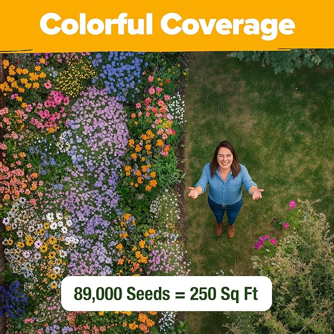 HOME GROWN Premium Wildflower Seeds Bulk Mix | 89,000+ Non-GMO Native Perennial Flower Seed for Planting | 23 Varieties for Bees, Butterflies & Birds | Full Sun & Shade | 2 oz