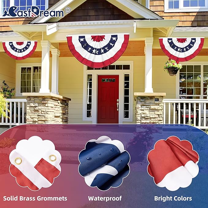 American Pleated Fan Flag 3x6 Ft, Vibrant Color & Fade Resistant US Bunting Flags, Long Lasting Polyester with 3 Solid Brass Grommets Flag Banner, 4th of July Patriotic Decorations american bunting flags for Outside - 1 Pack