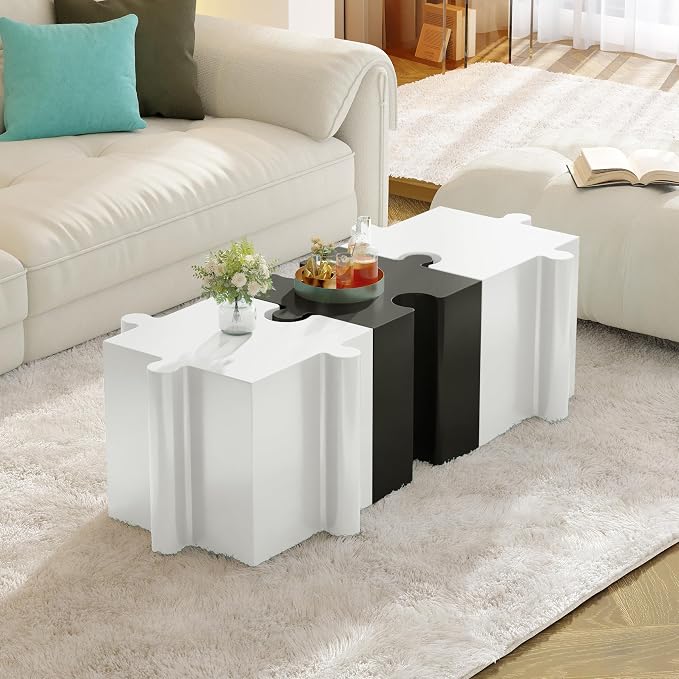Christopher Knight Home Daton Interlocking Puzzle Outdoor Side Table, Lightweight Concrete Patio Coffee Table, Convex Edge MGO Modular End Table, Creative Set Up for Indoor&Outdoor Use, White