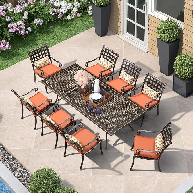 PURPLE LEAF Outdoor Cast Aluminum Dining Table 92.91" All-Weather Resistance Rectangle Table for 8 Person Large Patio Dining Table