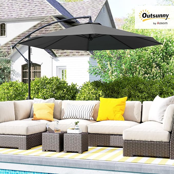 Outsunny 10' Cantilever Hanging Tilt Offset Patio Umbrella with UV & Water Fighting Material and Cross Base (Weight Not Included)