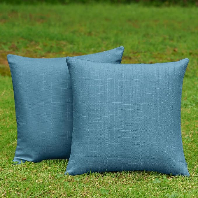 NiNi ALL Pack of 2 Decorative Outdoor Waterproof Pillow Covers Square Garden Linen Textured Cushion Sham Throw Pillowcase Set of 2 for Patio Farmhouse Garden Tent Couch 24x24 Inch Dark Blue