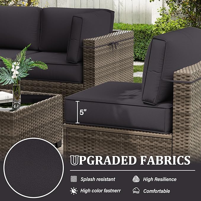 Outdoor Furniture Replacement Cushions, 5" Foam Foam High-Density, Fits 6-seat Sectional Rattan Conversation Set, 14 Piece Patio Water-Resistant Replacement Sofa Cushions, Liner&Cover