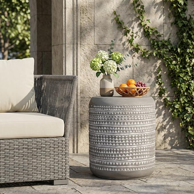 Outdoor Concrete Side Table, Light Grey