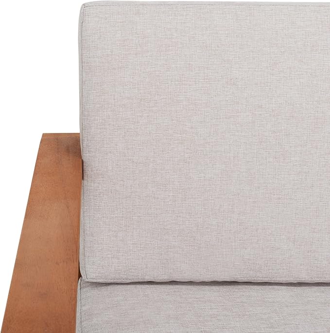 SAFAVIEH Outdoor Collection Emiko Natural/Light Grey Cushion Solid Wood 4-Piece Conversation Patio Set