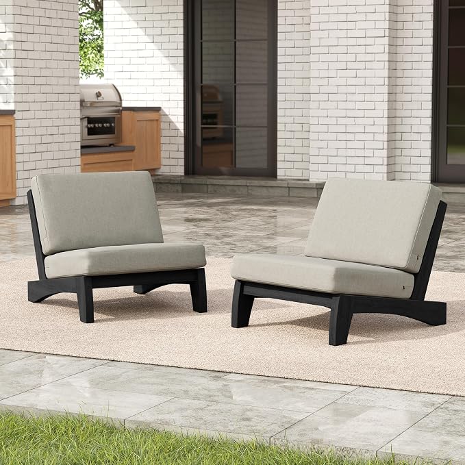 Pia Ricoo 4 Piece Patio Furniture Sets, Outdoor Loveseat Sofa Set with 2 Chairs & Coffee Table, Patio Conversation Set for Backyard, Deck, Lawn, Light Camel, Dark Wood