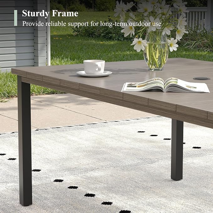Outdoor Dining Set for 6, 63" Metal Outdoor Dining Table with Umbrella Hole and Sling Patio Swivel Chairs, 7 Pieces Patio Table and Chairs Set for Garden Backyard, Grey
