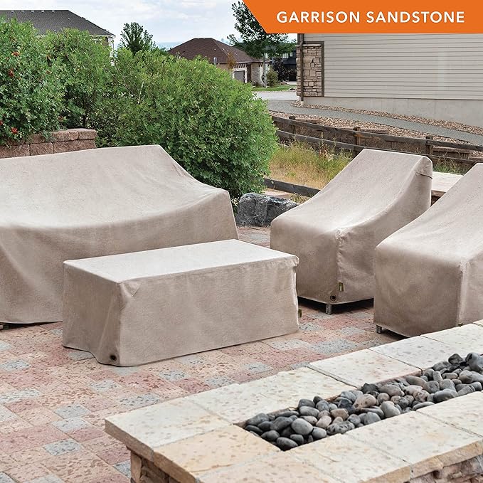 Modern Leisure Garrison Patio Loveseat Cover - Weather-Resistant Fabric - Outdoor Furniture Protection Perfect for Patio, Deck, and Porch - 76" L x 38" W x 38.25" H - Sandstone