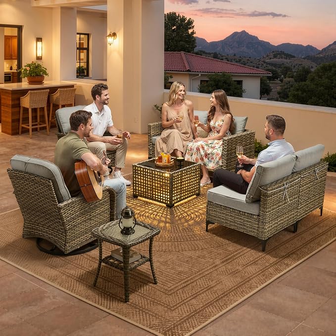 CAODOC Outdoor Sectional Patio Furniture Set,8 Pieces Wicker Conversation Sets L Shaped Couch,Out Door Sofa Outside Furniture with Swivel Chairs,Gray