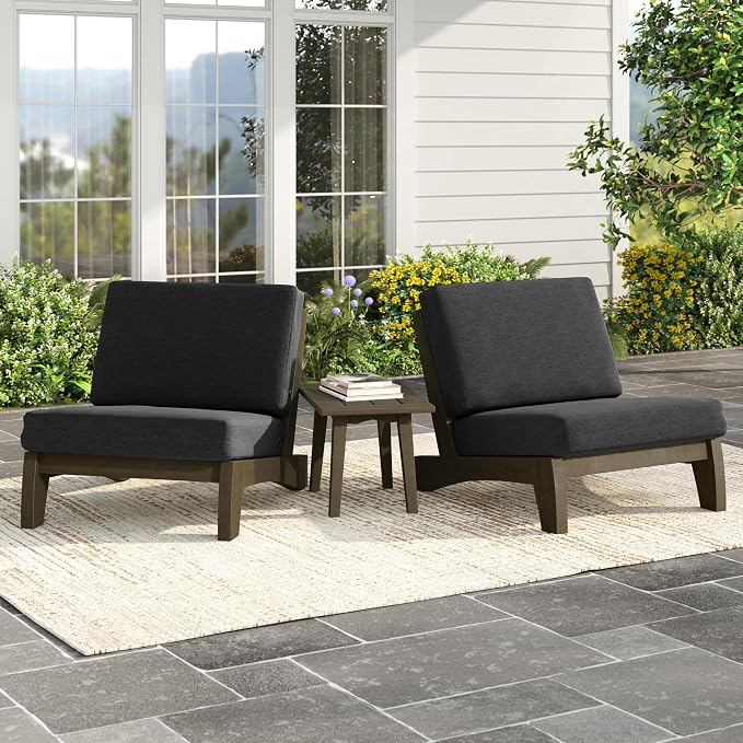 Pia Ricoo 3 Piece Patio Bistro Set with Patio Chairs and Table, Heavy Duty Wood Patio Furniture Set, All-Weather Outdoor Chairs for Balcony, Deck, Poolside, Porch - Drak Gray